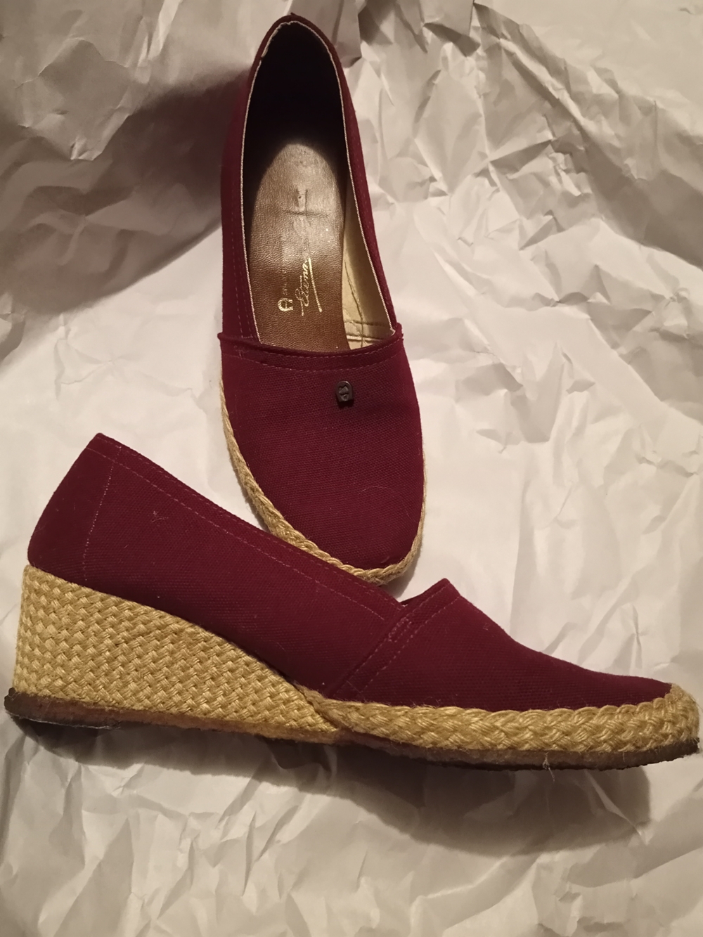 Etienne Aigner Burgundy Espadrille Wedge Slip-Ons